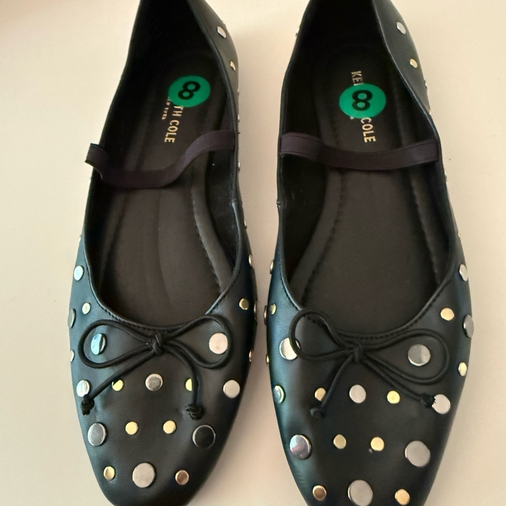 Kenneth Cole Black Ballet Flats with Gold & Silver Studs Women’s 8
